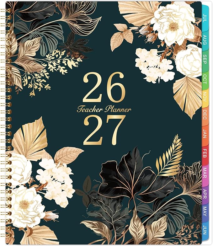 Teacher Planner 2026-2027 - 9'' x 11'', 2026-2027 Teacher Planner Academic Year, JULY 2026 - JUNE 2027, Weekly & Monthly Lesson Plan Book with Quotes, Twin-Wire Binding, Monthly Tabs, Back Pockets