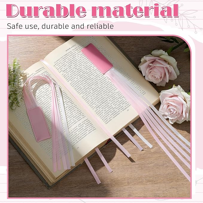 Outus 3 Pieces Bible Ribbon Bookmark Markers Artificial Leather Bookmark with Ribbons for Books Office(Stylish,Pink)