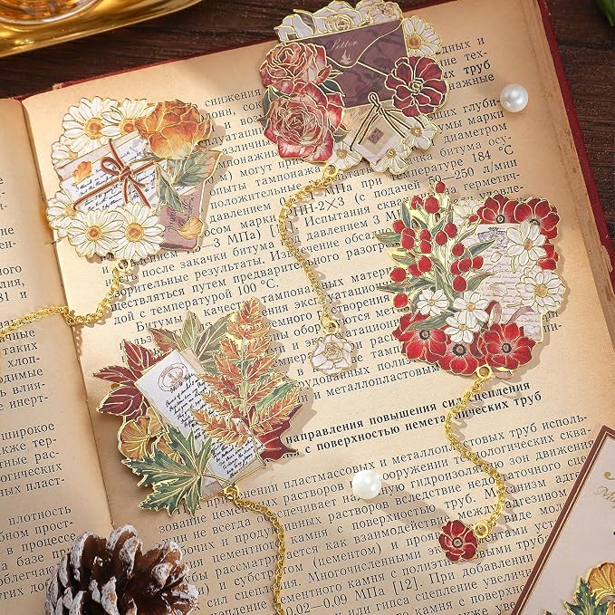 4 Pieces Metal Bookmark, Hollow Flower Book Mark for Book Lovers, Vintage Bookmarks for Reading Women, Men, Teacher, Students