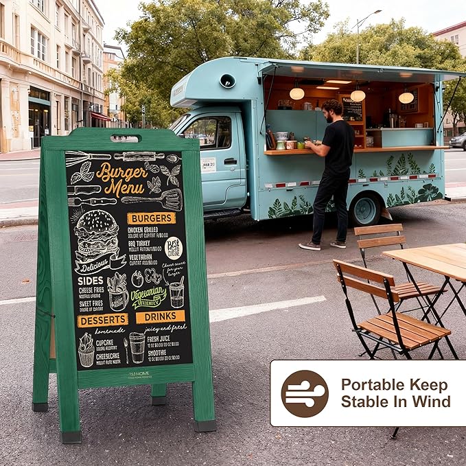 Magnetic Portable A-Frame Chalkboard Signs, 40" x 20" Large Wood Sandwich Board Signs Outdoor, Double-Sided Sidewalk Standing Chalk Board for Business, Wedding, Vendor Display, Coffee Shope - Green