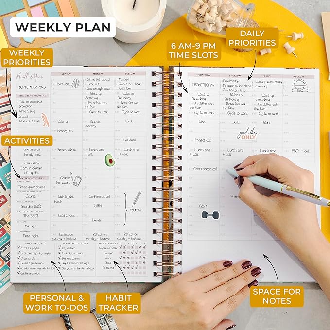 PLANBERRY Large Hourly Schedule Planner Premium – Undated Organizer for Productivity, Time Management & Budget, 8x10.4″ (African Terracotta)