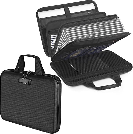 Fireproof Document organizer with Lock, 13 Pocket Accordion File Folder,Portable Office Home Travel Safe Briefcase for Letter A4 Files and More with Handle
