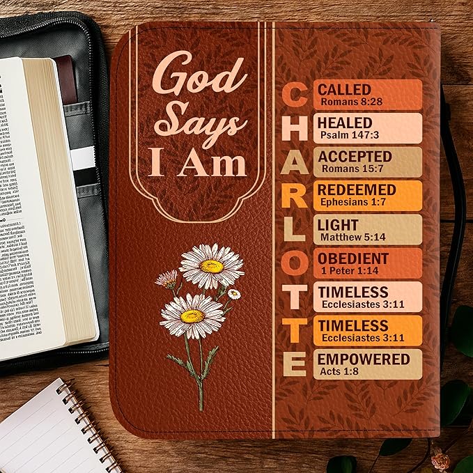 Personalized Man of God Bible Cover, God Says I Am Bible Case PU Leather, Bible Holder Handle Zipper, Faith Scripture with Name Case Bag, Religious Gifts for Church Christians Women Men (GOD-06)