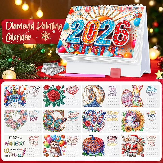 2026 DIY Diamond Art Desk Calendar Kit - Monthly Flip Desktop Planner with To Do List & Tools | Creative Home Office Decor Craft Gift