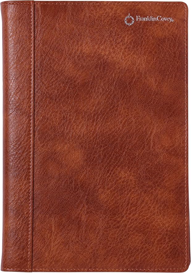 A5 Franklin Planner Organizer, One Page Per Day, PU Leather, Begins January 2025, Brown 86302