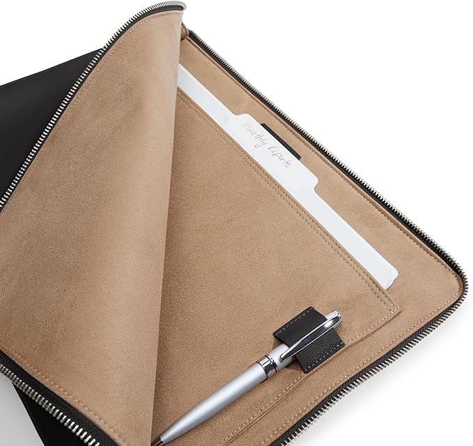 Leatherology Black Onyx Gusseted Document and Laptop Holder – Full Grain Leather Case for 13" & 15" Laptops with Expanding Pocket, Pen Slot & Microsuede Lining