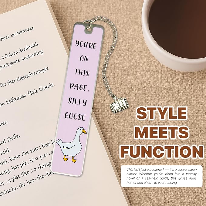 Silly Goose Bookmark, Cute Funny Bookmarks for Women Metal Book Mark Pink Bookworm Bookmark Bookish Accessories Cool Gifts for Book Lovers Reading Club Christmas Birthday Present (Blush Pink)