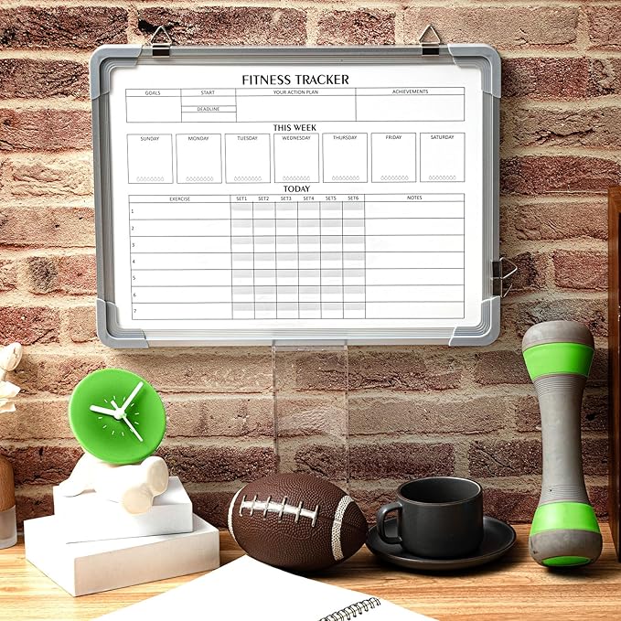 Lincia 16 x 12 Inch Fitness Tracker Whiteboard Workout Calendar for Home Gym Dry Erase Planner Hanging Removable to Do List for Wall Whiteboard with Aluminum Frame for Gym Program(Style A)