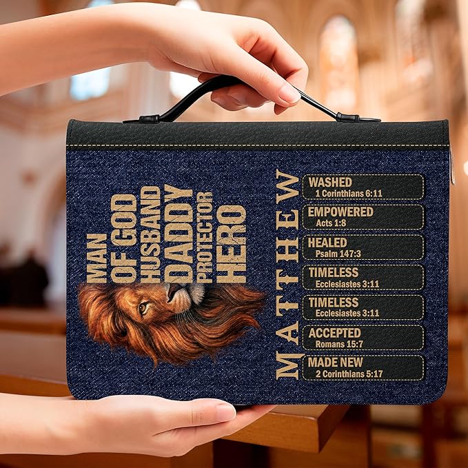 Personalized Man of God Bible Cover, God Says I Am Bible Case PU Leather, Bible Holder Handle Zipper, Faith Scripture with Name Case Bag, Religious Gifts for Church Christians Women Men (GOD-01)