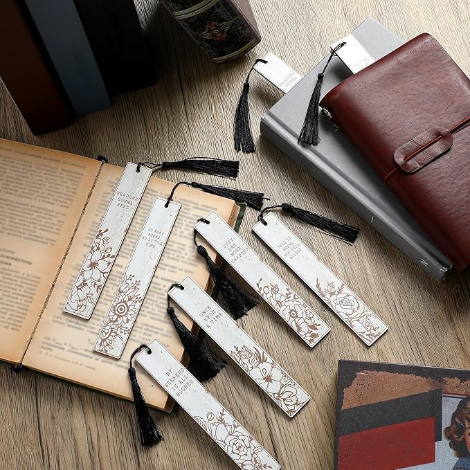 Colarr 12 Pcs Wood Bookmarks for Woman Book Club Gift for Book Worms Books Lovers Bookmarks Bulk with Tassels for Reading Party Favors Books Exchange Club Men & Women Friends