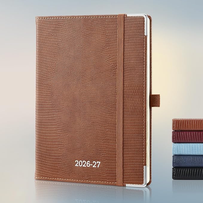 Planner 2026-2027 Weekly & Monthly Planner with Hourly Time Slots, 18 Month Academic Calendar July 2026 – Dec 2027, Vertical Layout, Monthly Tabs, Hardcover Business Agenda, Brown
