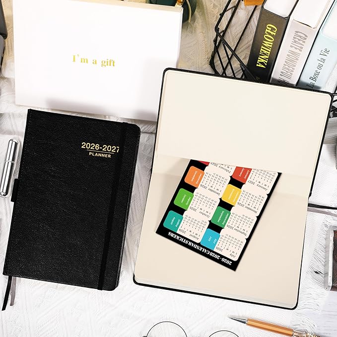Planner 2026-2027 - 2026-2027 Weekly Monthly Calendar, July 2026 - June 2027, 5.85'' x 8.5'' Agenda with Leather Cover, Pen Holder, Elastic Closure, 24 Ruled Pages