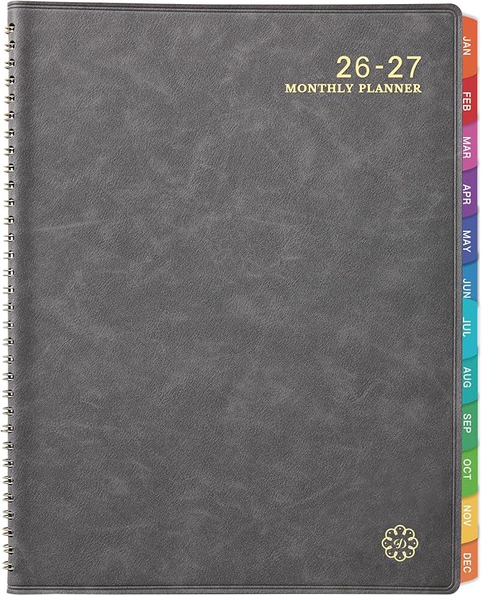 Monthly Planner 2026-2027 - 18-Monthly Planner 2026-2027 with Leather Soft Cover, July 2026 - December 2027, 9'' x 11'' with Coated Tabs