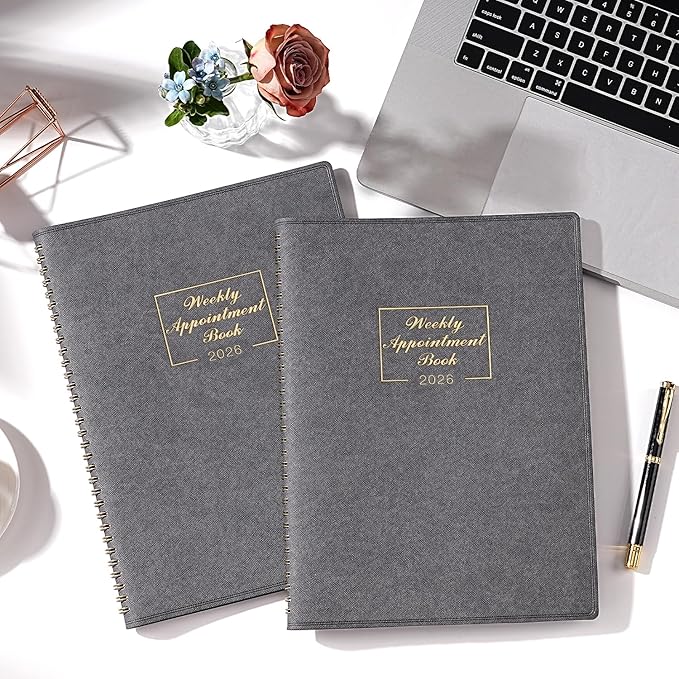 2026 Weekly Appointment Book - Daily Hourly Planner 2026, January 2026 - December 2026, 8.5" x 11", 15-Minute Interval, 12 Monthly Tabs, Flexible Soft Cover - Grey