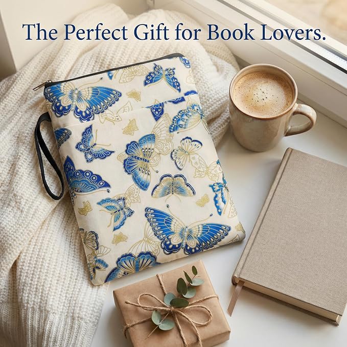 Book Sleeve for Paperbacks – Padded Book Cover with Zipper, Dust-Proof Protector Sleeve, Fabric Books Pouch Fit for Books Notebook Journal, Maximum 8x11inch