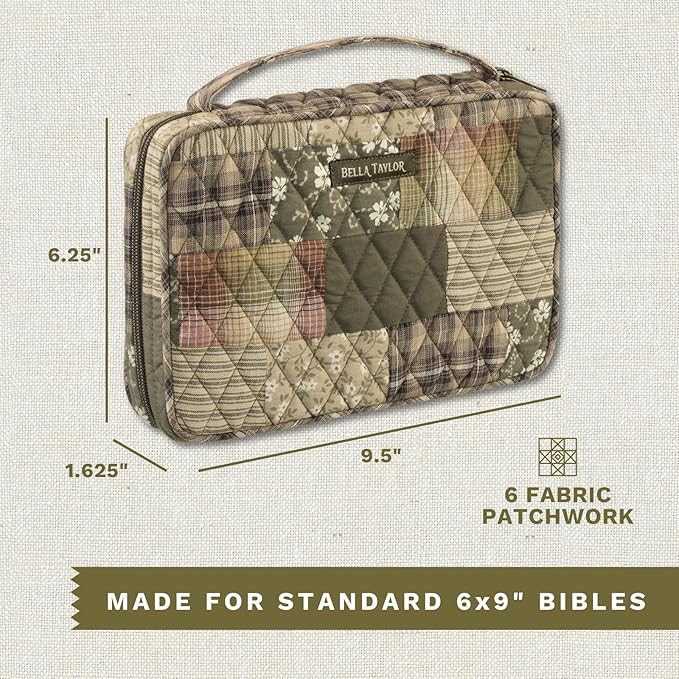 Bella Taylor Small Bible Cover for Women - Quilted Cotton Bible Case for 6 x 9 inch Books - Woodland Patch