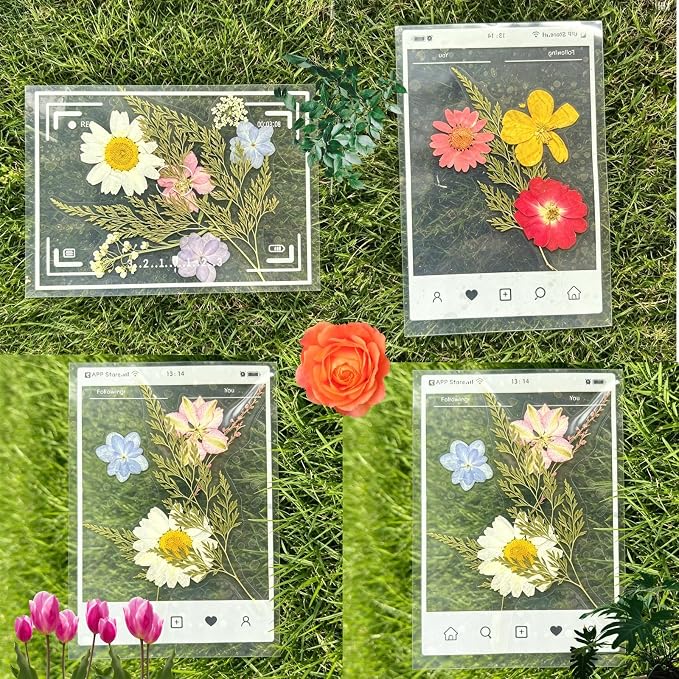 Transparent Dried Flower Bookmarks, 40Pcs DIY Handmade Dried Flower Bookmark kit, Clear Acrylic Photo Frame Page Markers for Reading Lovers, Adults and Kids, 20 Designs, 3.9" x 5.5" (40, PCS)
