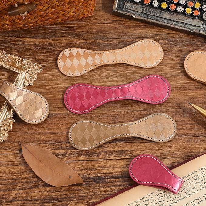 3PCS Vintage Magnetic Leather Bookmark, Leather Magnetic Bookmarks for Women, Magnetic PU Bookmarks Clip Book Accessories, Lattice Pattern