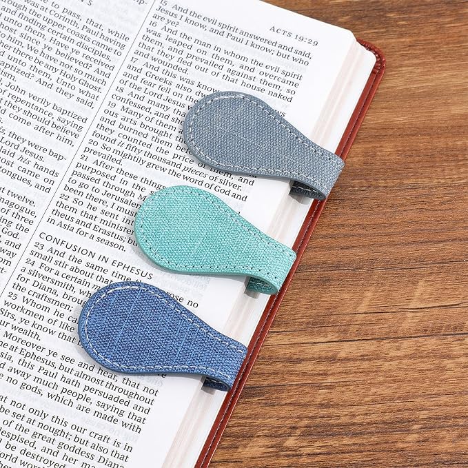 3PCS Vintage Magnetic Leather Bookmark, Leather Magnetic Bookmarks for Women, Magnetic PU Bookmarks Clip Book Accessories, Denim Pattern
