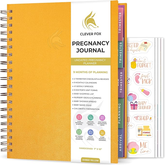 Clever Fox Pregnancy Journal & Memory Book - Pregnancy Planner & Notebook for Expecting Moms – Baby Keepsake, First Time Moms Gift (Amber Yellow, 9" x 10.5")