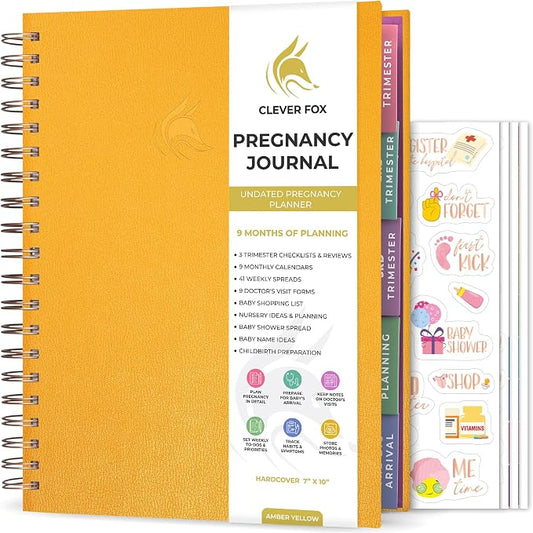 Clever Fox Pregnancy Journal & Memory Book - Pregnancy Planner & Notebook for Expecting Moms – Baby Keepsake, First Time Moms Gift (Amber Yellow, 9" x 10.5")