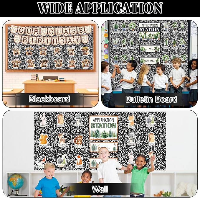 Black Composition Bulletin Board Roll Reusable Waterproof Erasable Black and White Non-Woven Fabric Bulletin Board Roll Composition Poster for Teacher Classroom Decors Wrap Crafts 15.7" x 12ft