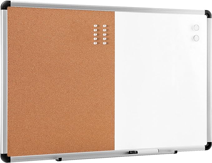 Amazon Basics Magnetic Dry Erase Whiteboard & Cork Board Combo, Wall Mounted for Home, Office and Classroom, Aluminum Frame, 36" x 24", White/Yellow