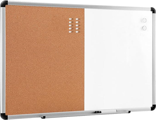 Amazon Basics Magnetic Dry Erase Whiteboard & Cork Board Combo, Wall Mounted for Home, Office and Classroom, Aluminum Frame, 36" x 24", White/Yellow
