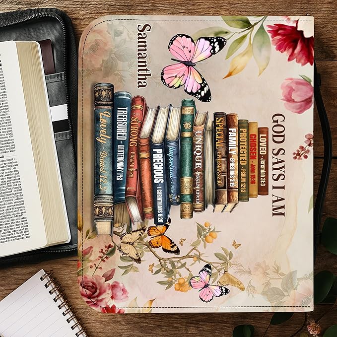 Personalized Man of God Bible Cover, God Says I Am Bible Case PU Leather, Bible Holder Handle Zipper, Faith Scripture with Name Case Bag, Religious Gifts for Church Christians Women Men (GOD-11)