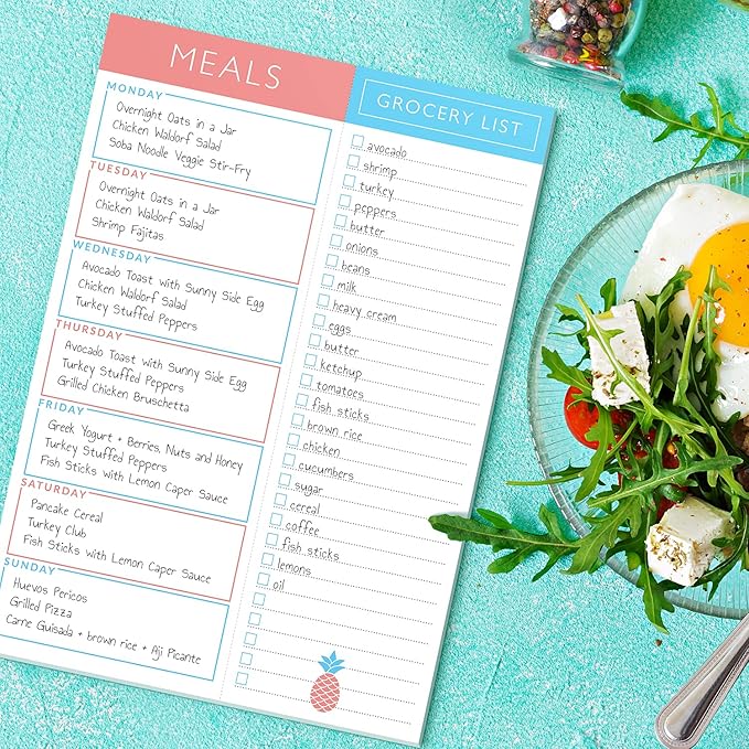 Sweetzer & Orange Meal Planner Magnetic Pad | 7x10 inch Notepad for Organized Weekly & Daily Planning | Tear-Off Grocery List Checklist for Convenient Shopping | Notepads for Refrigerator Door