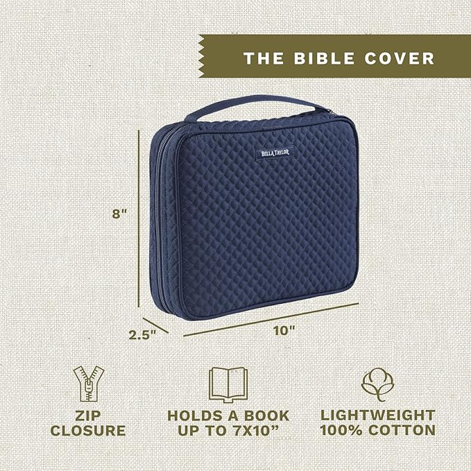 Bella Taylor Quilted Bible Cover for Women - Large Study Bible Case - Vintage Navy