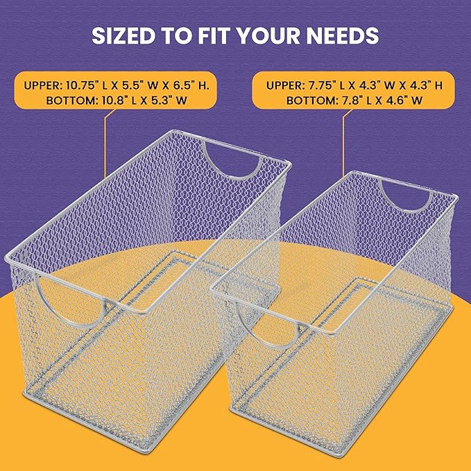YBM HOME Mesh Storage Box, Silver Mesh Great for School Home or Office Supplies, Books, Computer Discs and More (2, 10.75 x 5.5 x 6.5)