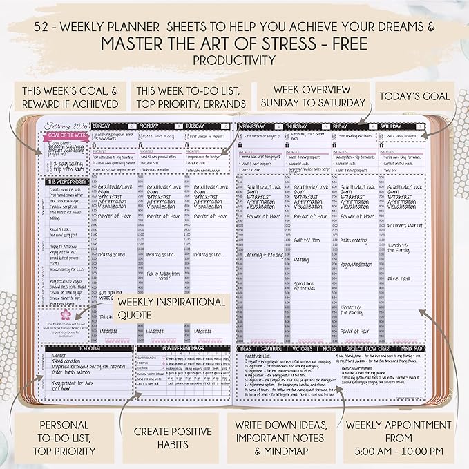 Deluxe 2026 Planner Weekly and Monthly | Law of Attraction Planner with Productivity App | 12-Month for Productivity, Gratitude & Goal Setting | Includes Foldable Vision Board, Gift Box & Stickers