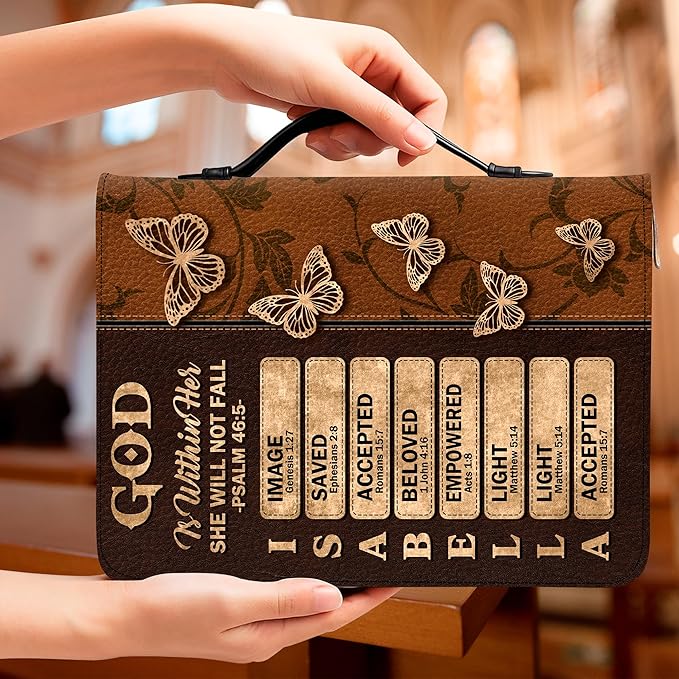 Personalized Bible Cover for Men, Christian Bible Case PU Leather, Jeus Bags Religious Appreciation Gifts for Women Girls Daughter Christian with Handle Zipper (BIBLE-01, M-2Xl)
