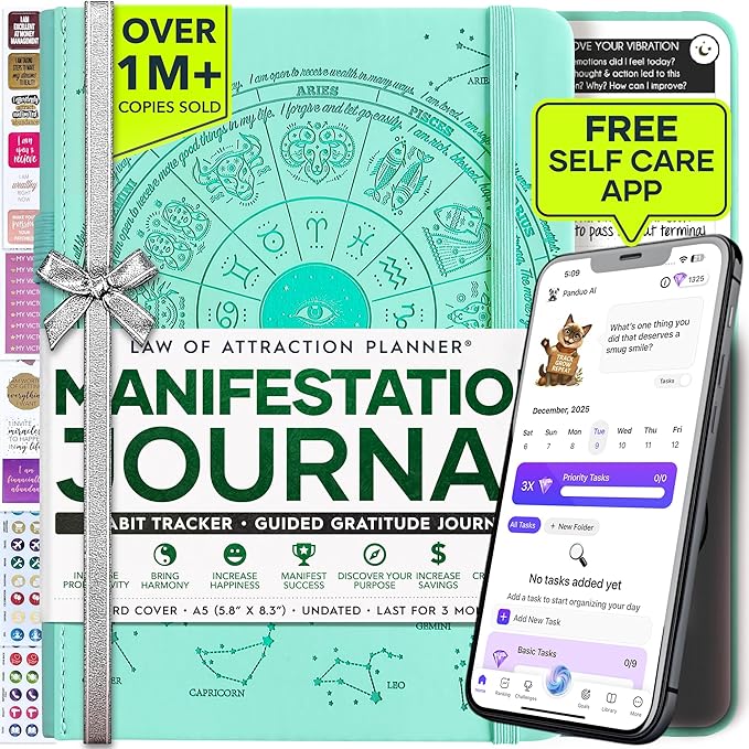 Manifestation Journal - 5 Minute Manifesting & Self Care Journal | 90-Day Undated Daily Planner for Positivity, Affirmations & Gratitude | Guided Mindfulness, Reflection | Vision Board + Stickers