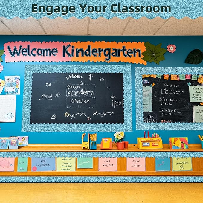 3 Rolls 98.4 Ft Glitter Bulletin Board Borders Set - Sky Blue Bulletin Board Decorations for Classroom, Office，School Supplies & Home DIY - Perfect for Teachers, Posters & Birthday Party Decor