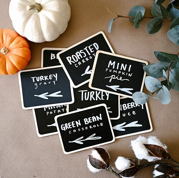 Mini Chalkboard Signs for Food, 18 Pack Framed Small Chalk Boards with Stand Including 3 White Chalk Sticks, Food Party Label Tags, Wedding Buffet Cheese Candy Table Supplies