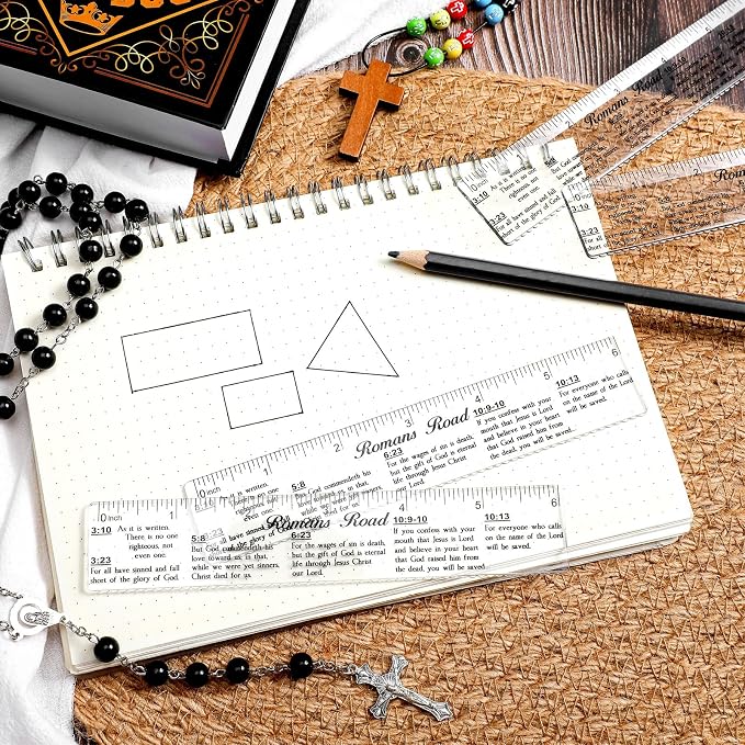 24 Pcs Clear Bible Verses Ruler with Scalloped Edge 6 Inch Christian Rulers with Books of the Bible for School Classrooms,Multitool or Bookmark(Romans Road)