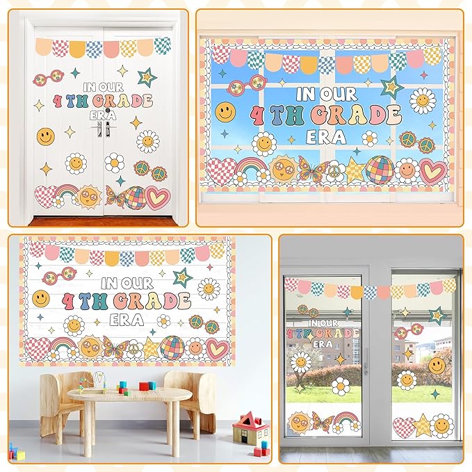 Welcome Back to School Bulletin Board In Our Grade Era Classroom Decorations Retro Groovy Motivational Bulletin Board Set Cutout for School Office Chalkboard Whiteboard Wall Window Door Decor Supplies