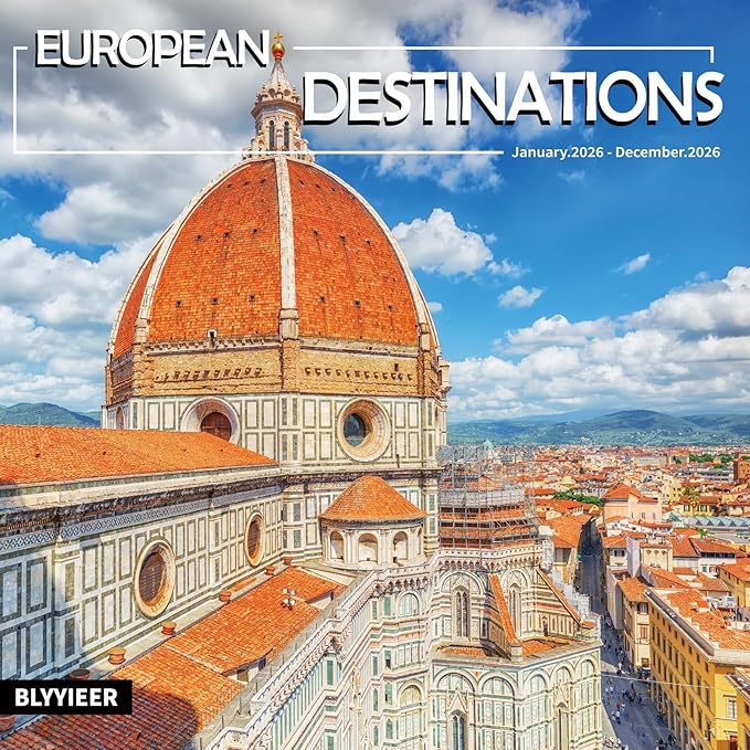 European Destinations 2026 Wall Calendar | 12" x 24" Open Hangable Monthly | Thick & Sturdy Paper | Take a Tour of Europe | Family Planner Calendar