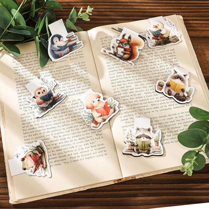 Cute Magnetic Bookmarks Gifts - 8 Pcs Funny Animal Reading Magnets Book Marks for Kids Fun Page Marker Clip for Women Book Lovers Student Teacher Bookish Reader School Birthday Accessories