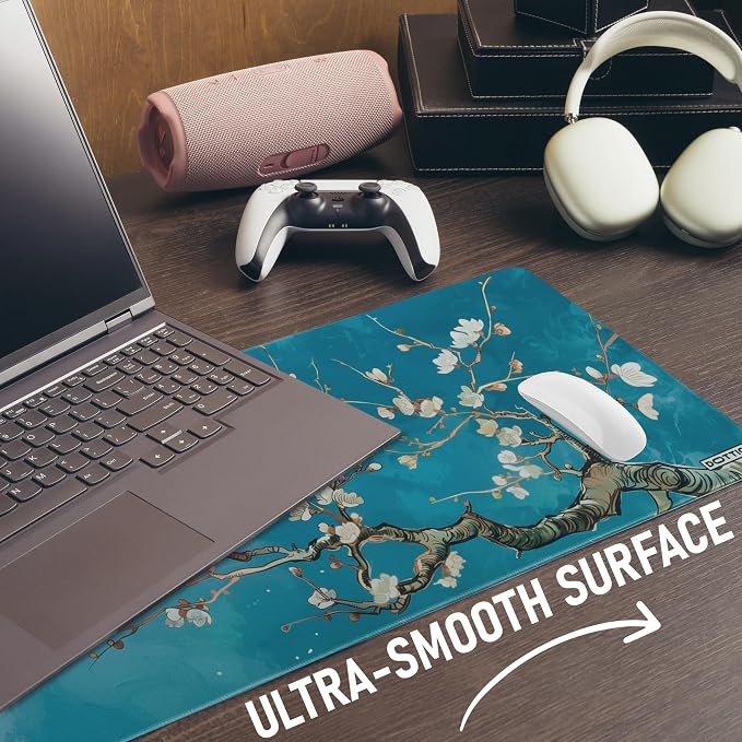 XL Large Gaming Mouse Pad for Desk - Desk Mat for Keyboard and Mouse - PC Mouse Pad - Non-Slip Water Resist Rubber Base, Stitched Edges - 31.5x11.8 in - 80x30 cm (Almond Blossoms, X-Large)