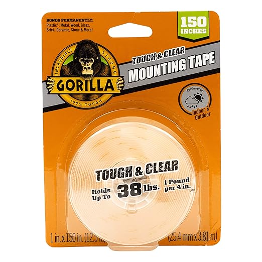 Gorilla Heavy Duty,Extra Long Double Sided Mounting Tape,1" x 120",Black,(Pack of 2) & Tough & Clear Double Sided Adhesive Mounting Tape,Extra Large,1" x 150",Clear,(Pack of 1)