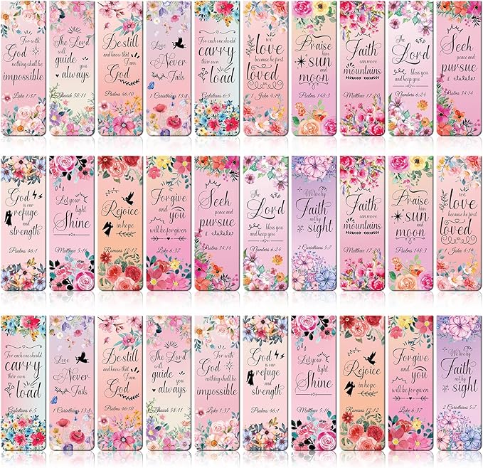 Bible Verse Magnetic Bookmarks - 30 PCs Christian Inspirational Floral Bookmark Reading Women Kids Catholic Religious Scripture Book Markers Church Supplies Teachers Students School Gifts