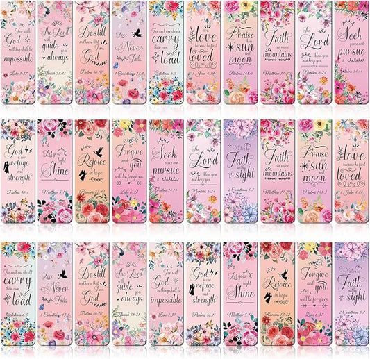 Bible Verse Magnetic Bookmarks - 30 PCs Christian Inspirational Floral Bookmark Reading Women Kids Catholic Religious Scripture Book Markers Church Supplies Teachers Students School Gifts