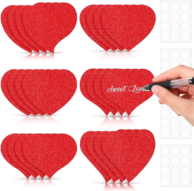 TaoBary 24 Pcs 7.08 Inch Valentine's Day Glitter Heart Cutouts Large Red Paper Heart Shaped Cutouts for Bulletin Board Decorations for Valentine's Day DIY Craft Classroom Poster Wall Party Decor