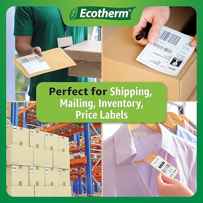 2.25" x .75" Thermal Labels | 4 Rolls | 7120 Labels | fits Zebra, Munbyn, Rollo, Godex, Arkscan, iDPRT, Offnova Thermal Label Printers and More | Blank White Adhesive Stickers by Ecotherm