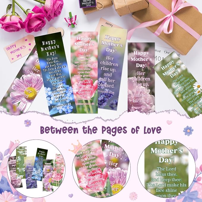 TICIAGA Mother Religious Christian Bookmarks - 60Pcs Floral Paper Bible Verse Bookmarks Gifts for Mom, Keepsake with Inspirational Scripture, Bulk Set for Church Events, Birthday and Daily Reading