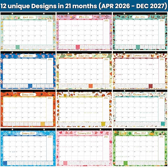Desk Calendar 2026-2027, Large 21-Month Desk/Wall Calendar, Apr 2026 - Dec 2027, 17" x 12", Thick Paper, Large Blocks, Plastic Cover, Monthly Calendar for Home School & Office Easy Organizing