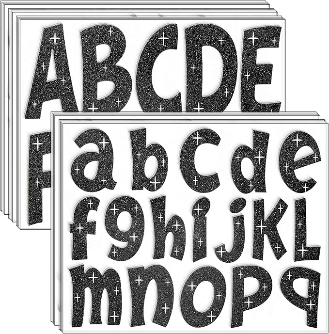 260 PCS Bulletin Board Letters 4 Inch Glitter Large Sticker Letters for Bulletin Board Self-Adhesive Alphabet Poster Board Letter for Classroom Home School Decor(Black)